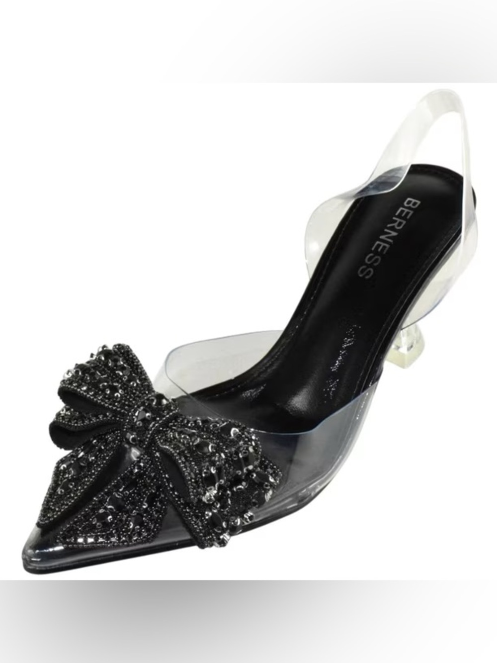 BERNESS Clear Slingback Pump with Black Crystal Bow NWB 11